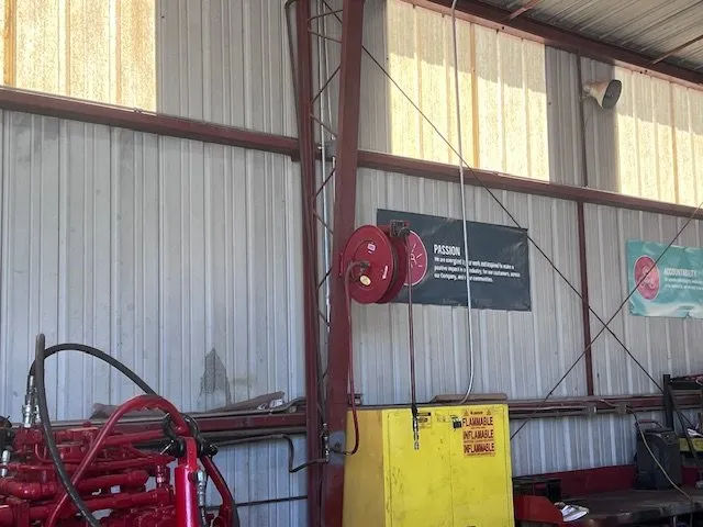 Inside a steel shop: the wall where the crane outlet was installed